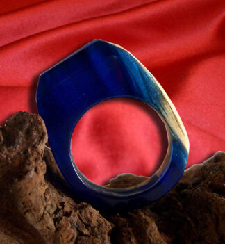 anello blu resina e legno
