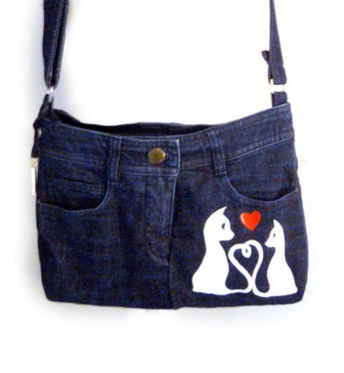 Borsa a tracolla in jeans con gattini