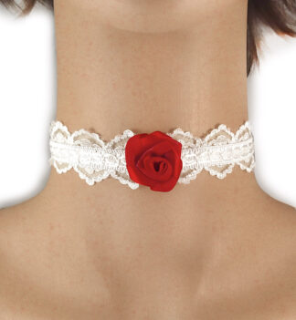 Collare per donna in pizzo bianco con rosa rossa