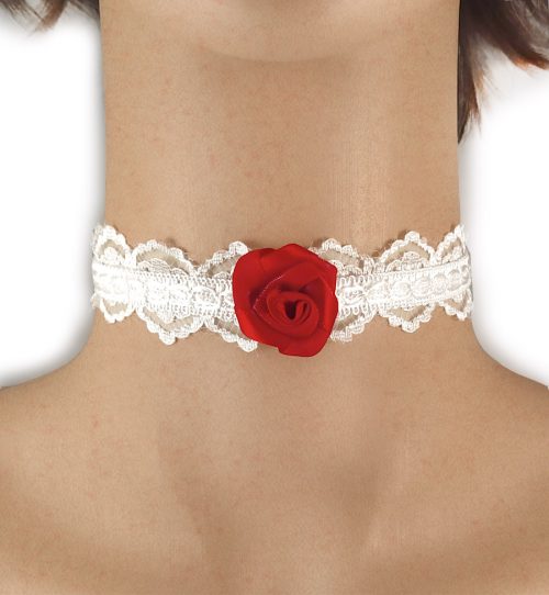 Collare per donna in pizzo bianco con rosa rossa