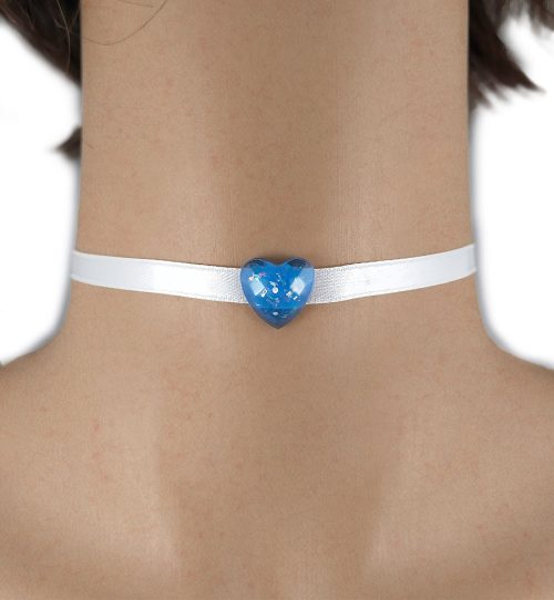 Collarino in raso bianco con cuore glitterato