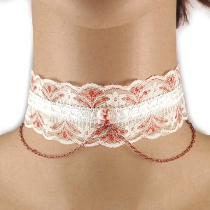 Collarino bianco con pietra e catenina