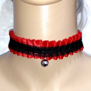 Collarino-rosso-e-nero-donna collarino donna raso rosso e pizzo