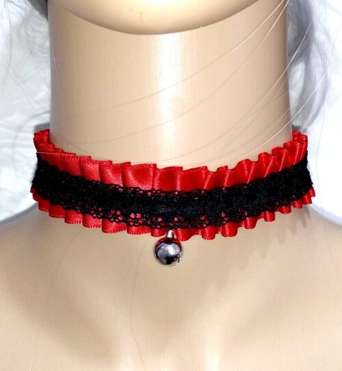 collarino donna raso rosso e pizzo