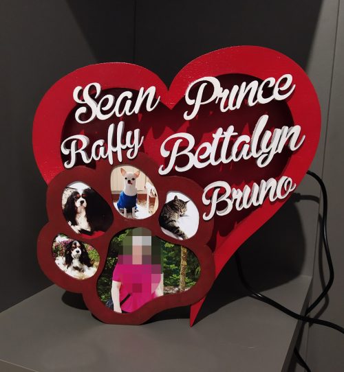 Lampada cuore e zampa con nomi e foto