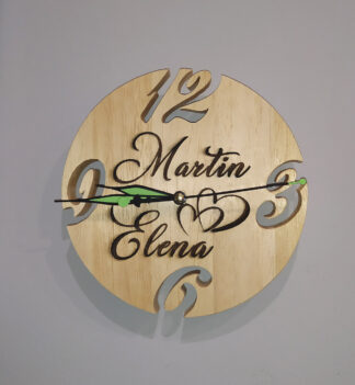 Orologio da parete, in legno, con incisione personalizzata