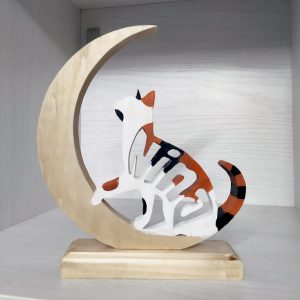 Sagoma gatto con luna e nome - personalizzabile