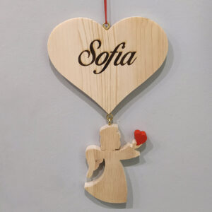 sagoma cuore e angelo in legno