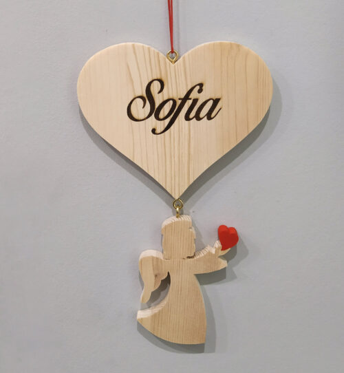sagoma cuore e angelo in legno