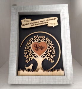 albero della vita quadro sagoma cane in legno