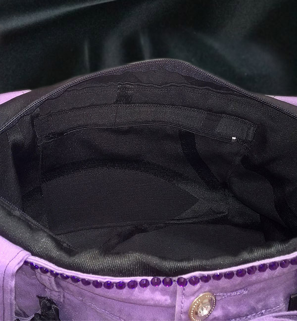 borsa di jeans viola tasca cerniera chiusa
