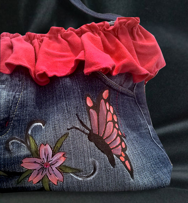 Borsa jeans con volant farfalla