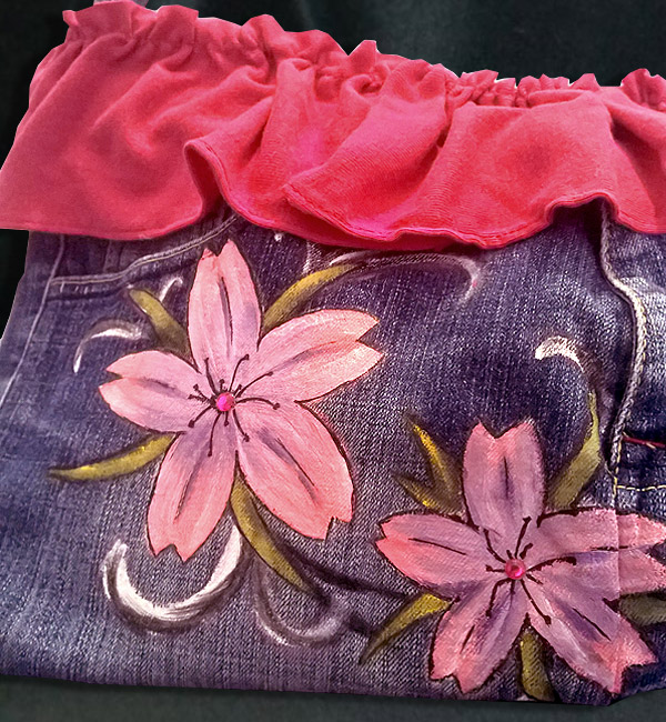 Borsa jeans con volant fiori
