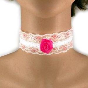Collarino in pizzo con rosa fucsia