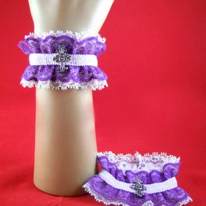 polsini gotici in pizzo viola e bianco