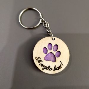 Portachiavi in legno impronta di gatto - incisione personalizzabile